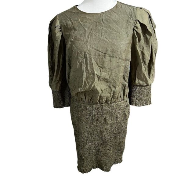 Rebecca Minkoff Geneva Smocked
Puff Sleeve Dress in Army Green large midi - Picture 8 of 16